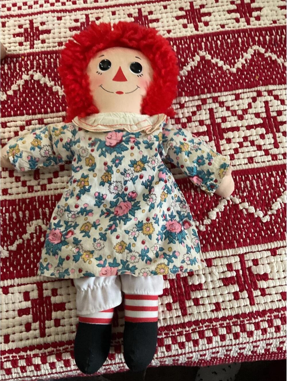 Vintage Hasbro Style Raggedy Ann Doll with Floral Dress